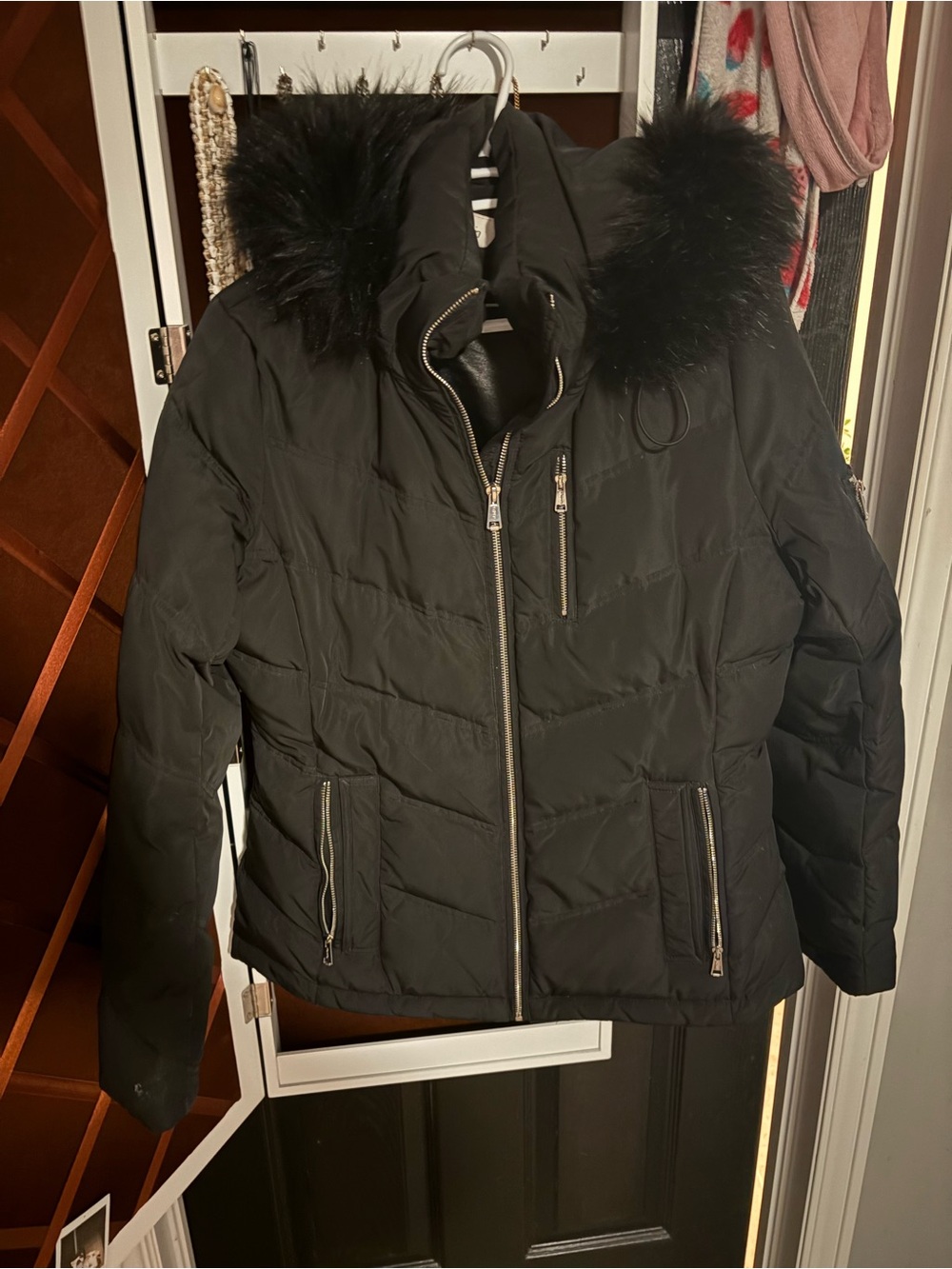 Calvin Klein Black Faux-Fur Trim Puffer Jacket